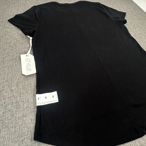 NEW! Women's Stylus Basic Black Shirt medium $36 Cotton Blend Short Sleeve Round - Picture 8 of 9